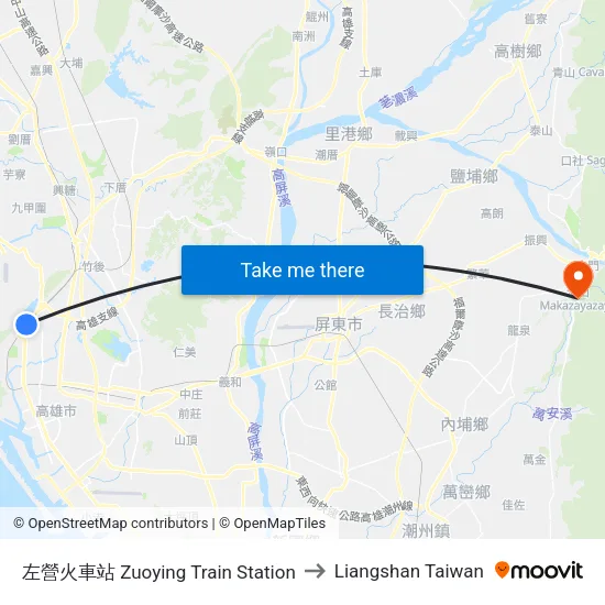 左營火車站 Zuoying Train Station to Liangshan Taiwan map