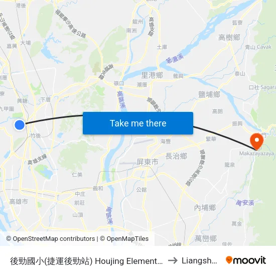後勁國小(捷運後勁站) Houjing Elementary School(Mrt Houjin Station) to Liangshan Taiwan map