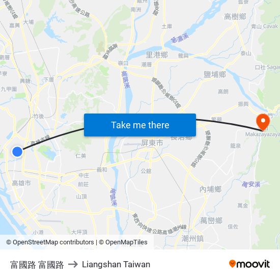 富國路 富國路 to Liangshan Taiwan map