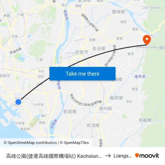 高雄公園(捷運高雄國際機場站) Kaohsiung Park(Mrt Kaohsiung International Airport Station) to Liangshan Taiwan map
