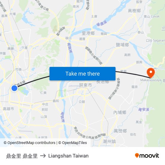 鼎金里 鼎金里 to Liangshan Taiwan map