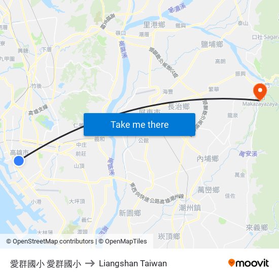 愛群國小 愛群國小 to Liangshan Taiwan map