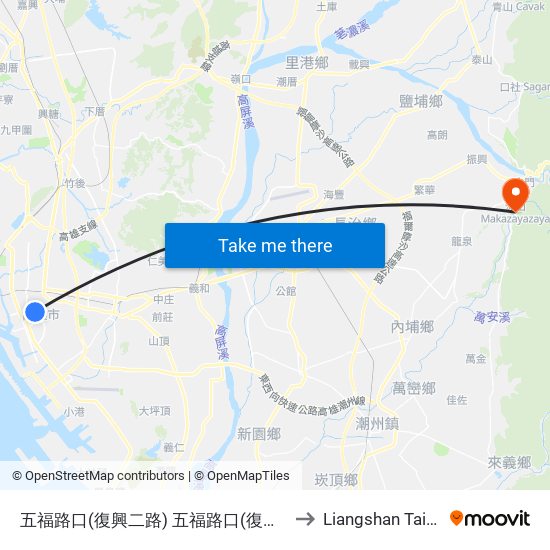 五福路口(復興二路) 五福路口(復興二路) to Liangshan Taiwan map