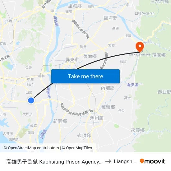 高雄男子監獄 Kaohsiung Prison,Agency Of Corrections,Ministry Of Justice to Liangshan Taiwan map