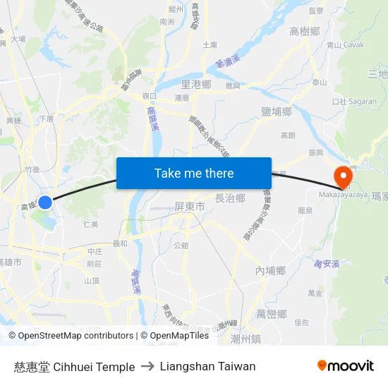 慈惠堂 Cihhuei Temple to Liangshan Taiwan map