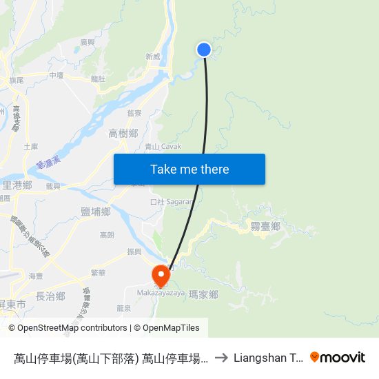 萬山停車場(萬山下部落) 萬山停車場(萬山下部落) to Liangshan Taiwan map