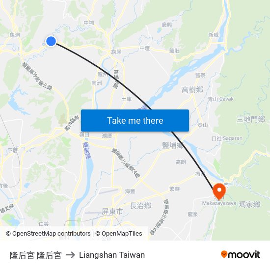 隆后宮 隆后宮 to Liangshan Taiwan map