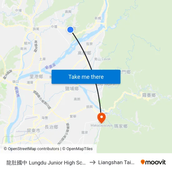 龍肚國中 Lungdu Junior High School to Liangshan Taiwan map