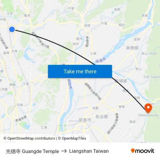 光德寺 Guangde Temple to Liangshan Taiwan map