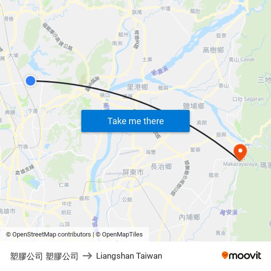 塑膠公司 塑膠公司 to Liangshan Taiwan map