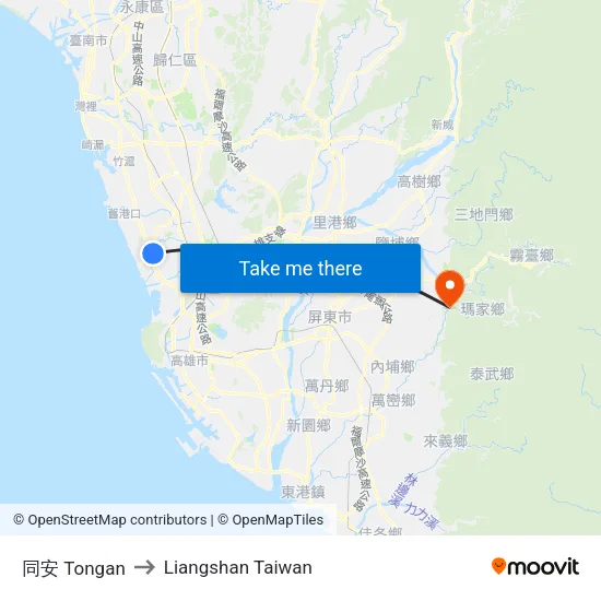 同安 Tongan to Liangshan Taiwan map
