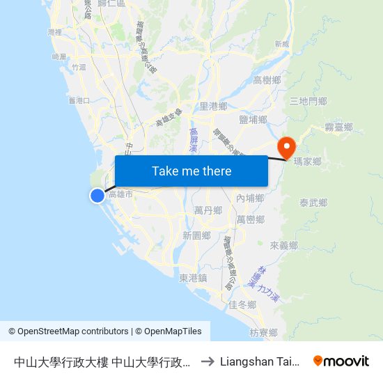 中山大學行政大樓 中山大學行政大樓 to Liangshan Taiwan map