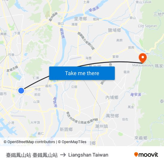 臺鐵鳳山站 臺鐵鳳山站 to Liangshan Taiwan map