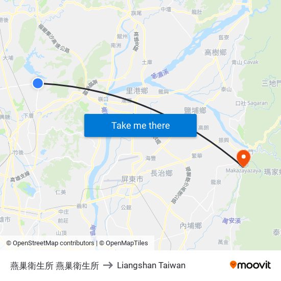 燕巢衛生所 燕巢衛生所 to Liangshan Taiwan map