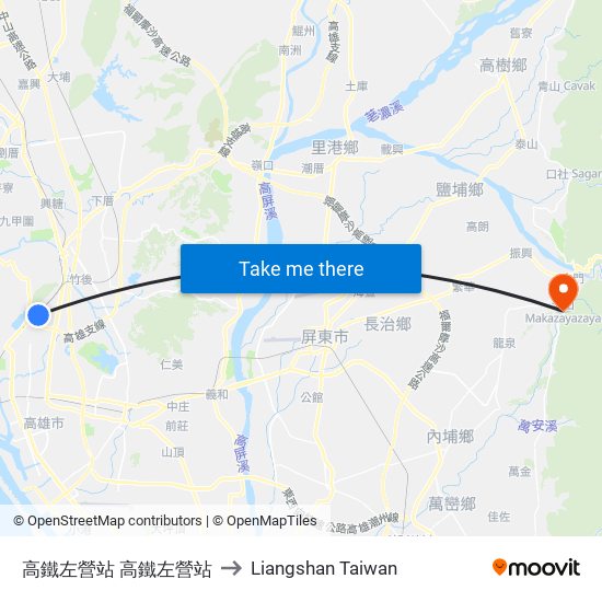 高鐵左營站 高鐵左營站 to Liangshan Taiwan map