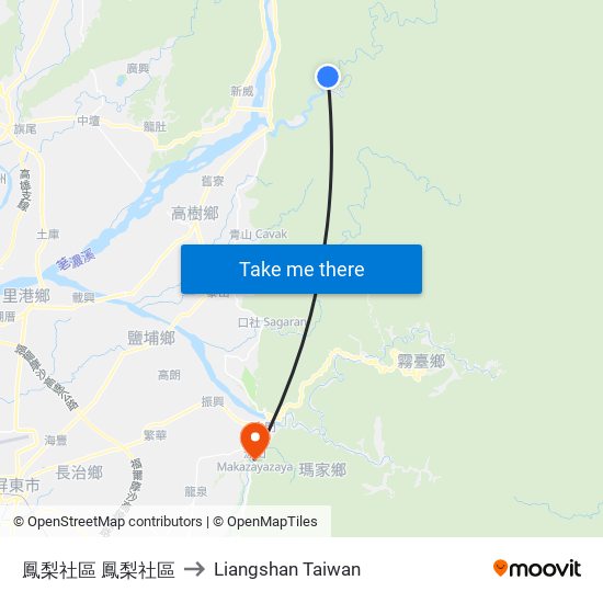 鳳梨社區 鳳梨社區 to Liangshan Taiwan map