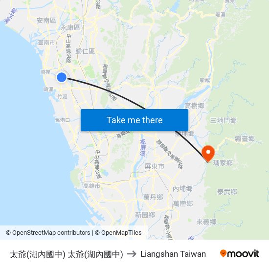 太爺(湖內國中) 太爺(湖內國中) to Liangshan Taiwan map