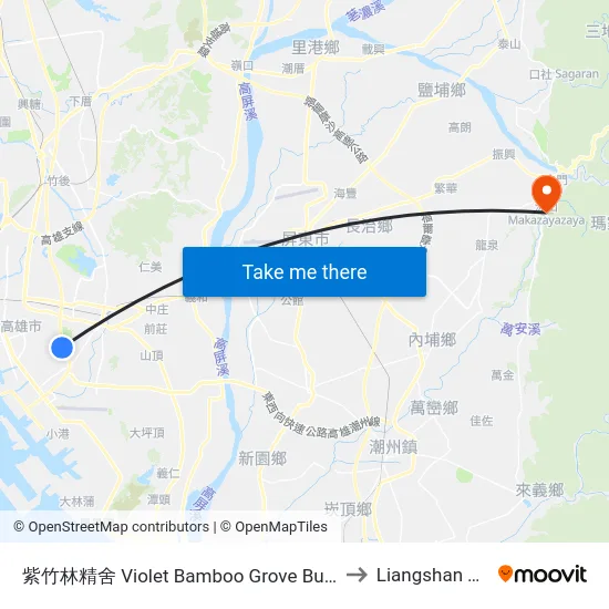 紫竹林精舍 Violet Bamboo Grove Buddhist Temple to Liangshan Taiwan map