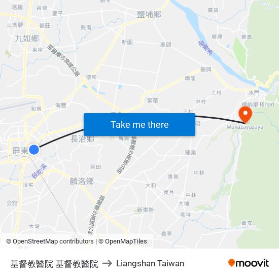 基督教醫院 基督教醫院 to Liangshan Taiwan map