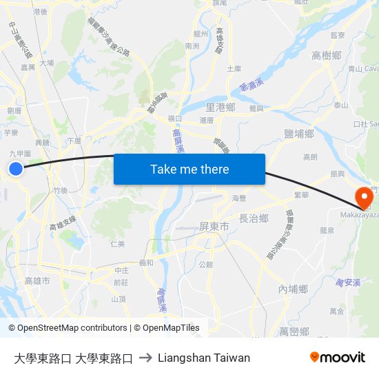 大學東路口 大學東路口 to Liangshan Taiwan map