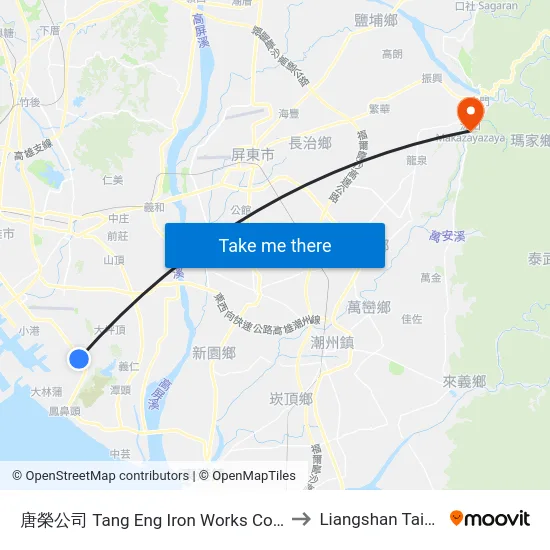 唐榮公司 Tang Eng Iron Works Co., Ltd. to Liangshan Taiwan map