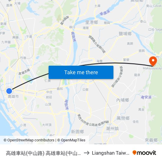 高雄車站(中山路) 高雄車站(中山路) to Liangshan Taiwan map