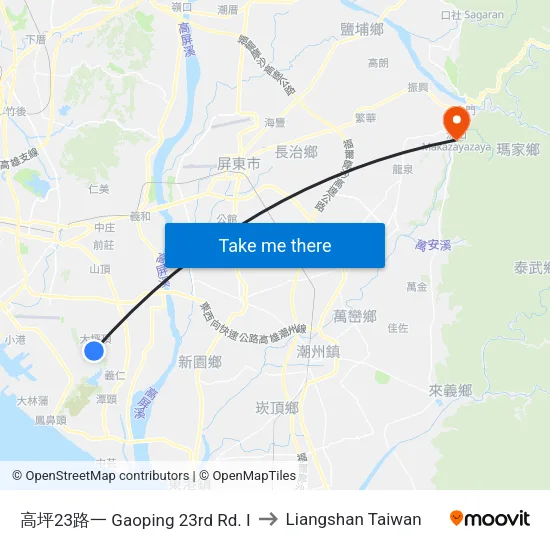 高坪23路一 Gaoping 23rd Rd. I to Liangshan Taiwan map