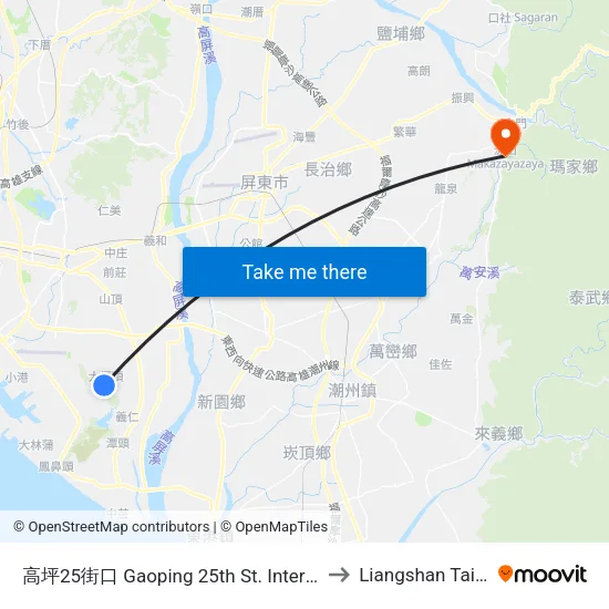 高坪25街口 Gaoping 25th St. Intersection to Liangshan Taiwan map