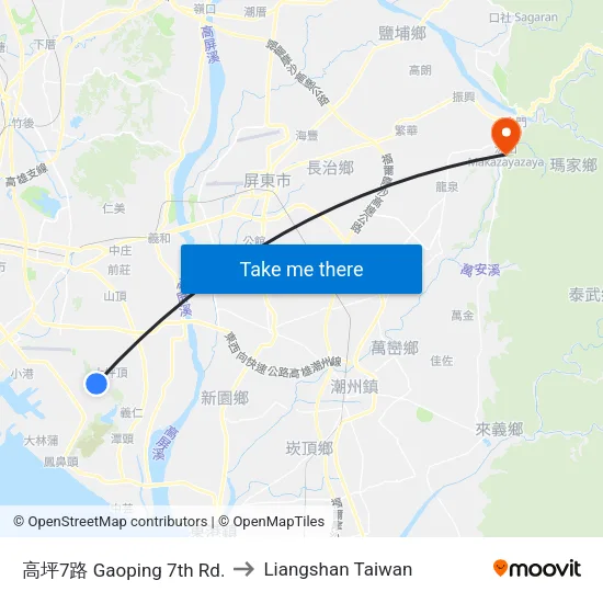 高坪7路 Gaoping 7th Rd. to Liangshan Taiwan map