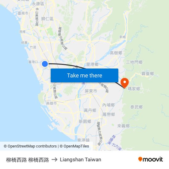 柳橋西路 柳橋西路 to Liangshan Taiwan map