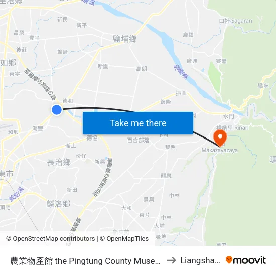 農業物產館 the Pingtung County Museum Of Agricultural Products to Liangshan Taiwan map