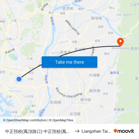 中正預校(鳳頂路口) 中正預校(鳳頂路口) to Liangshan Taiwan map