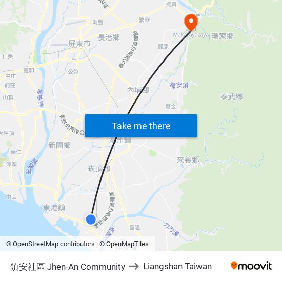 鎮安社區 Jhen-An Community to Liangshan Taiwan map