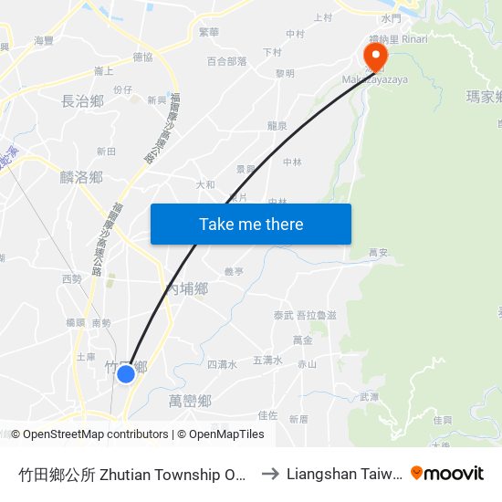 竹田鄉公所 Zhutian Township Office to Liangshan Taiwan map