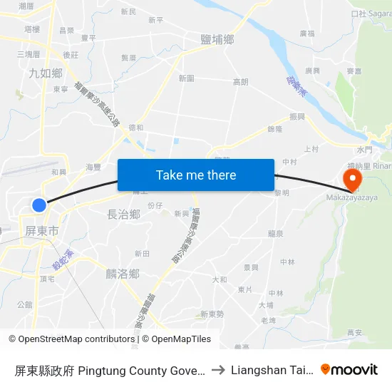 屏東縣政府 Pingtung County Government to Liangshan Taiwan map