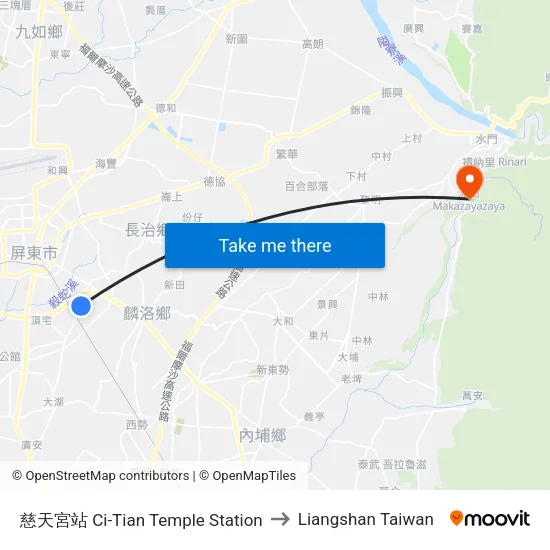 慈天宮站 Ci-Tian Temple Station to Liangshan Taiwan map