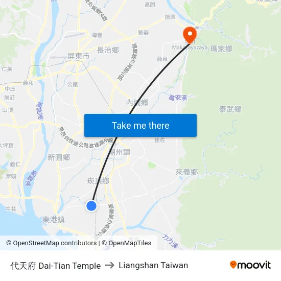 代天府 Dai-Tian Temple to Liangshan Taiwan map