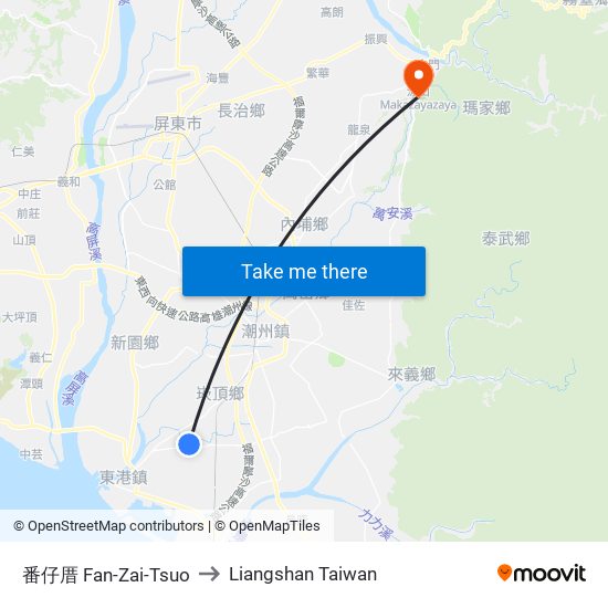 番仔厝 Fan-Zai-Tsuo to Liangshan Taiwan map