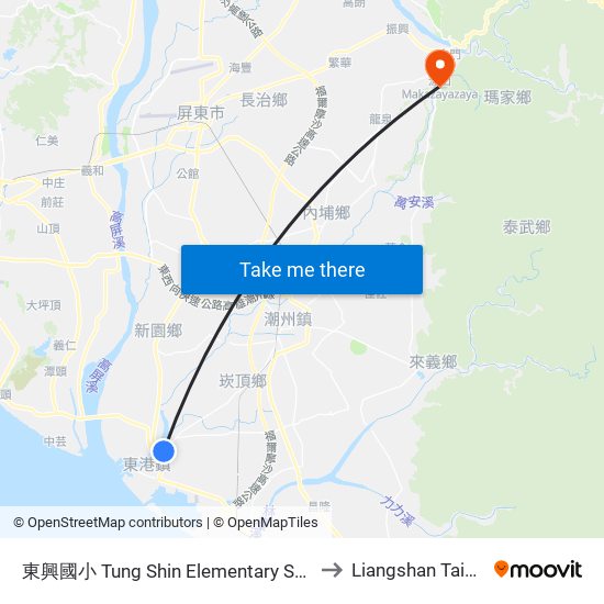 東興國小 Tung Shin Elementary School to Liangshan Taiwan map