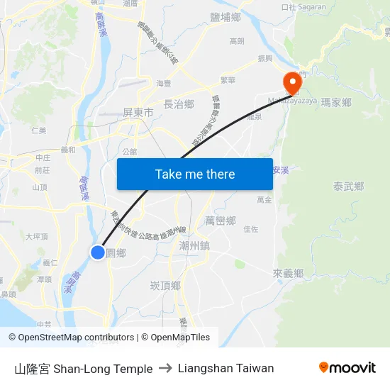 山隆宮 Shan-Long Temple to Liangshan Taiwan map