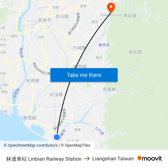 林邊車站 Linbian Railway Station to Liangshan Taiwan map