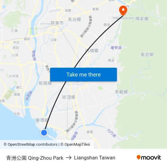 青洲公園 Qing-Zhou Park to Liangshan Taiwan map