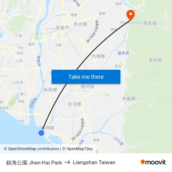 鎮海公園 Jhen-Hai Park to Liangshan Taiwan map