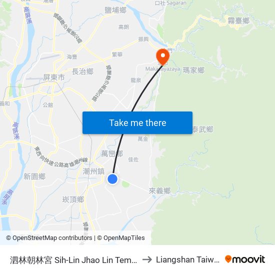 泗林朝林宮 Sih-Lin Jhao Lin Temple to Liangshan Taiwan map