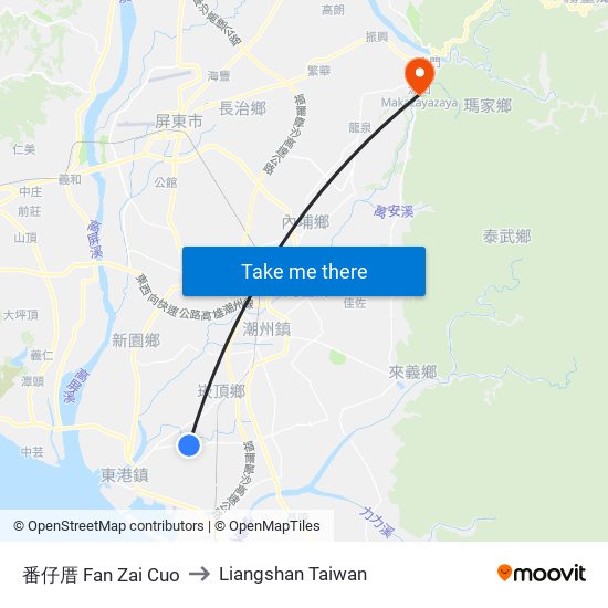 番仔厝 Fan Zai Cuo to Liangshan Taiwan map