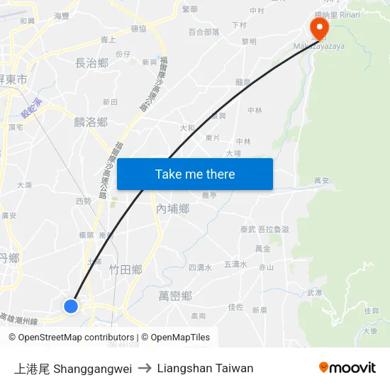 上港尾 Shanggangwei to Liangshan Taiwan map