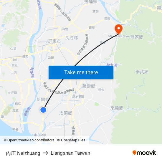 內庄 Neizhuang to Liangshan Taiwan map