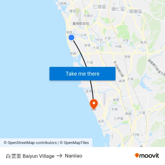 白雲里 Baiyun Village to Nanliao map
