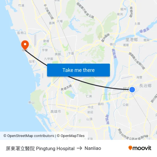 屏東署立醫院 Pingtung Hospital to Nanliao map