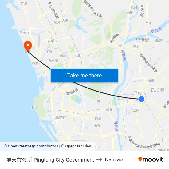 屏東市公所 Pingtung City Government to Nanliao map